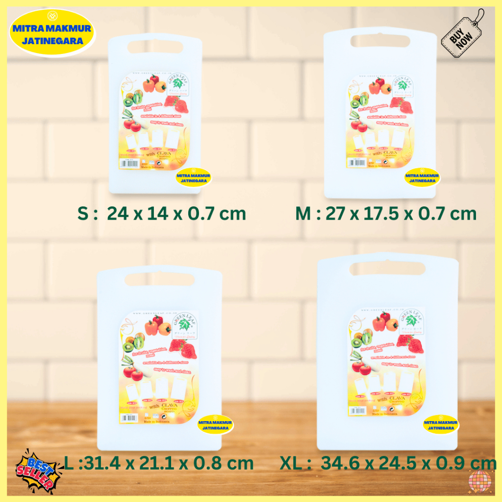 Talenan Plastik Tebal Anti Slip Anti Bakteri Anti Jamur Chopping Board Clava Greenleaf Size S M L XL
