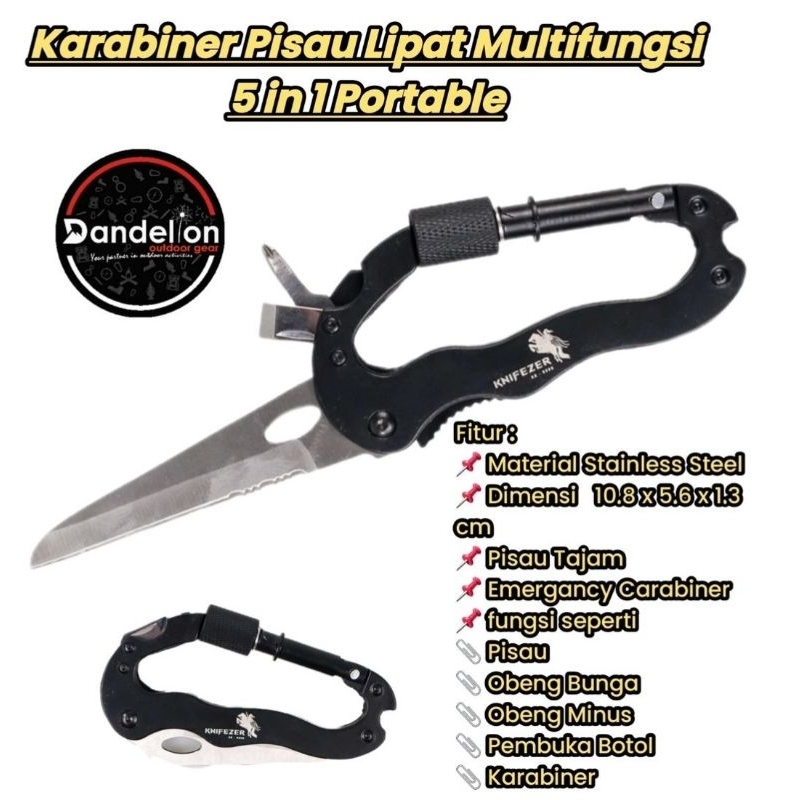 Karabiner Pisau Lipat Multifungsi 5 in 1 Portable