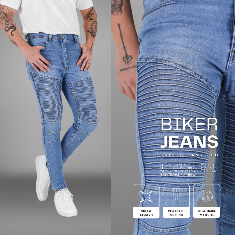 Celana Jeans Pria Bahan Stretch Denim - Biker Jeans - Sky Blue - (UJB-07)