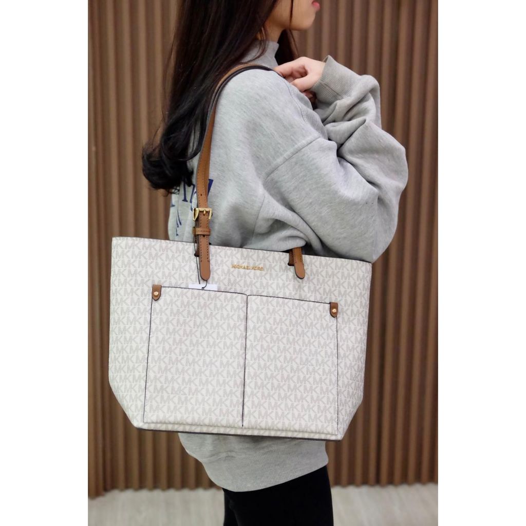 MK JETSET DOUBLE POCKET VANILLA TOTE BAG