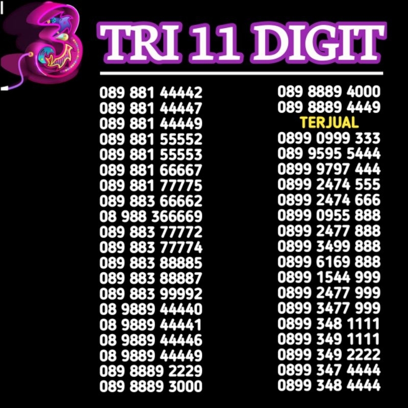 NOMOR CANTIK TRI 11 DIGIT
