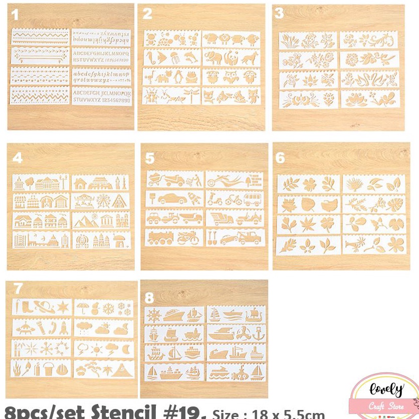 

High Quality LovelyCraftStore 8pcsset Plastic Stencil S19 cetakan stensil lukis craft kue cake scrapbook