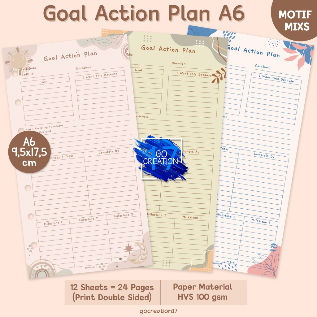 

Buku Planner Refill Kertas Binder Goal Action Plan Motif Premium A6