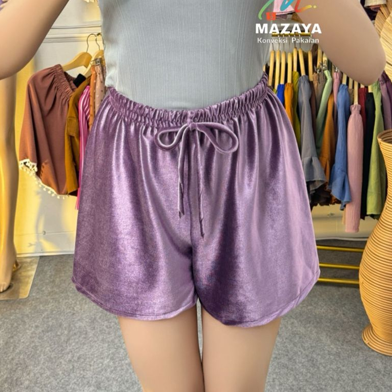 Hotpen Bludru Velvet Celana Pendek Korea Wanita Santai Hot pants - polos