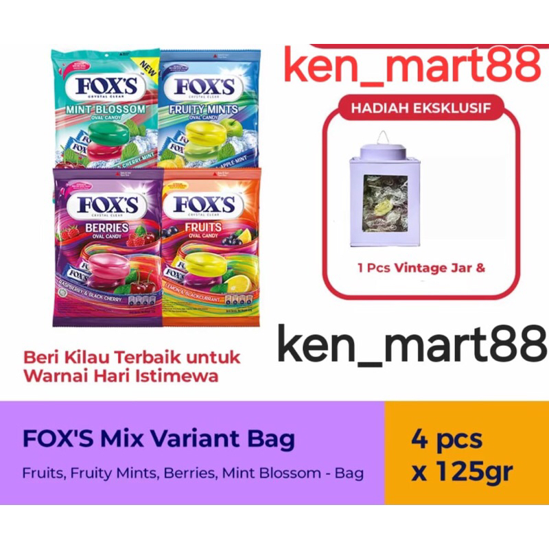 

PERMEN FOX’S Mix bag 4 pcs x 125g+vintage jar(random colour)