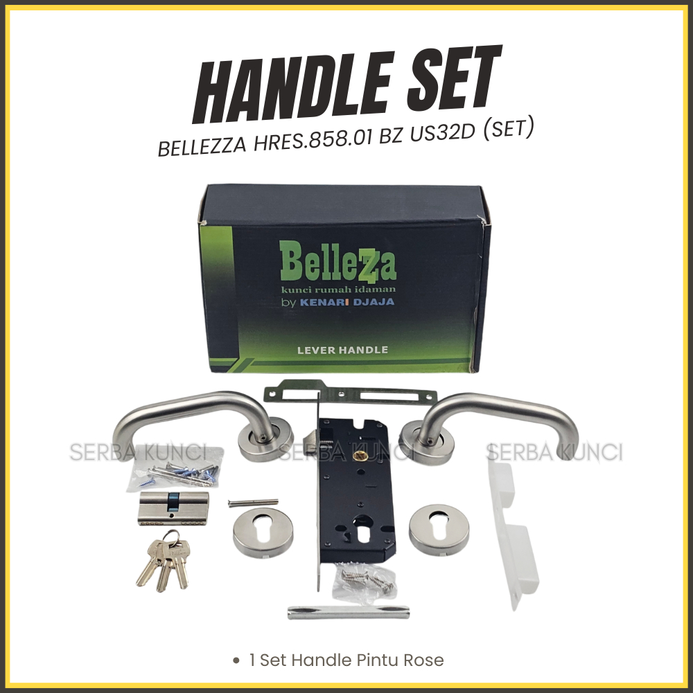 Bellezza Kunci Pintu Besar HRES.858.01BZ US32D Pintu Rumah Kamar Gagang Handle Set Ukuran Komplit HR