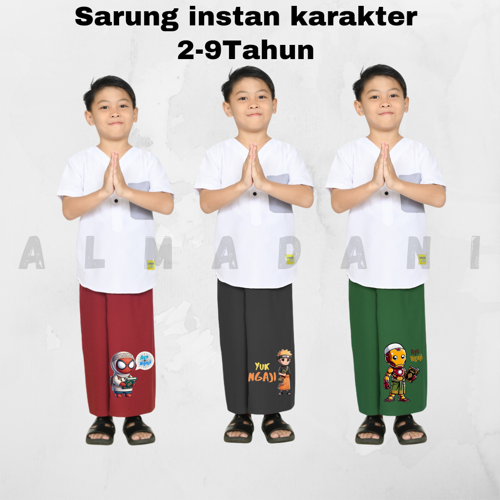 Sarung instan karakter polos anak laki laki  usia 2-9Tahun Sarung karakter anak laki laki keren