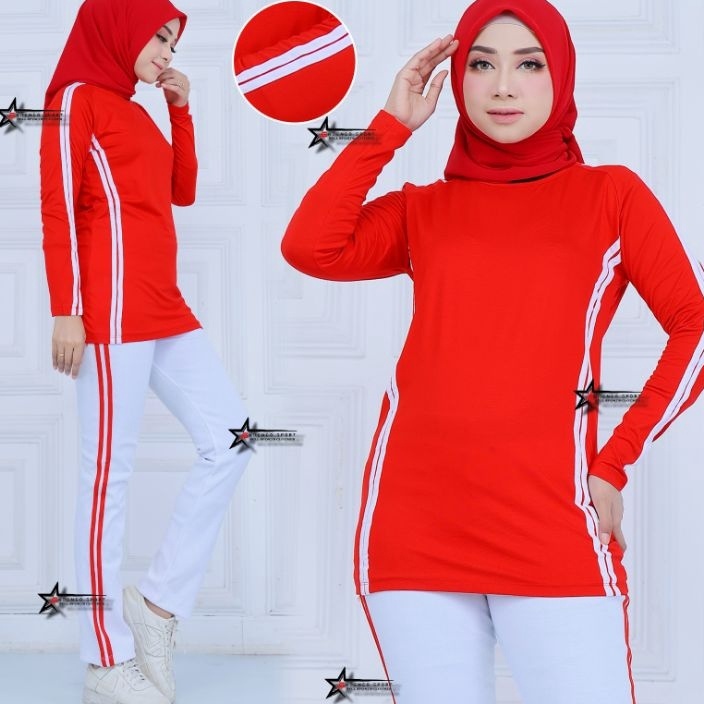 STOK SEDIKIT Setelan Baju Senam Wanita  Stelan Baju Olahraga Senam Wanita  Seragam Merah putih