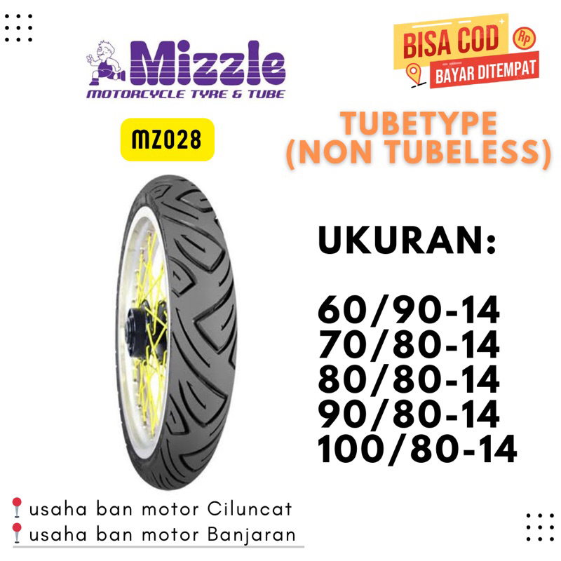 MIZZLE MZ028 TUBETYPE 60/90-14 70/80-14 80/80-14 90/90-14 100/80-14 RING 14 TUBETYPE NON TUBELESS BA
