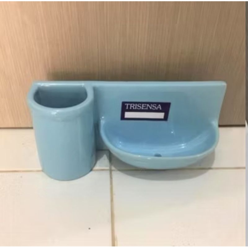TEMPAT SABUN DAN SIKAT GIGI KERAMIK TRISENSA/ TEMPAT SABUN TEMPEL DINDING / TEMPAT SABUN TANAM DINDI