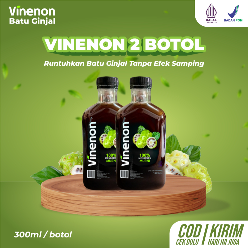 

Vinenon Cuka Mengkudu Original Hancurkan Batu Ginjal dan Atasi Asam Urat Halal BPOM 2 Botol
