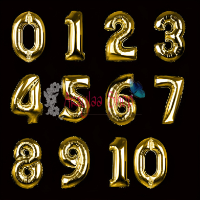 Balon Foil Angka 10 - 50 Warna Gold Ukuran 16 Inch 40cm Satuan/pcs
