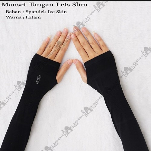 Manset Tangan Jempol Jari Long Handsock Fingerless Arm Sleeve Finger Rajut Polos Hitam Premium