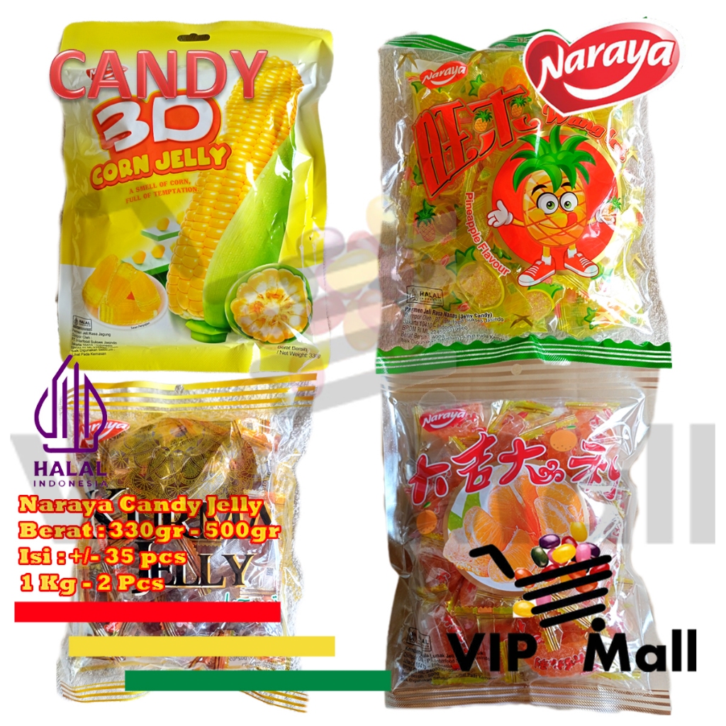 

Naraya Orange Candy | Kurma Candy | Pineapple Candy | Corn Candy Jelly 500Gr