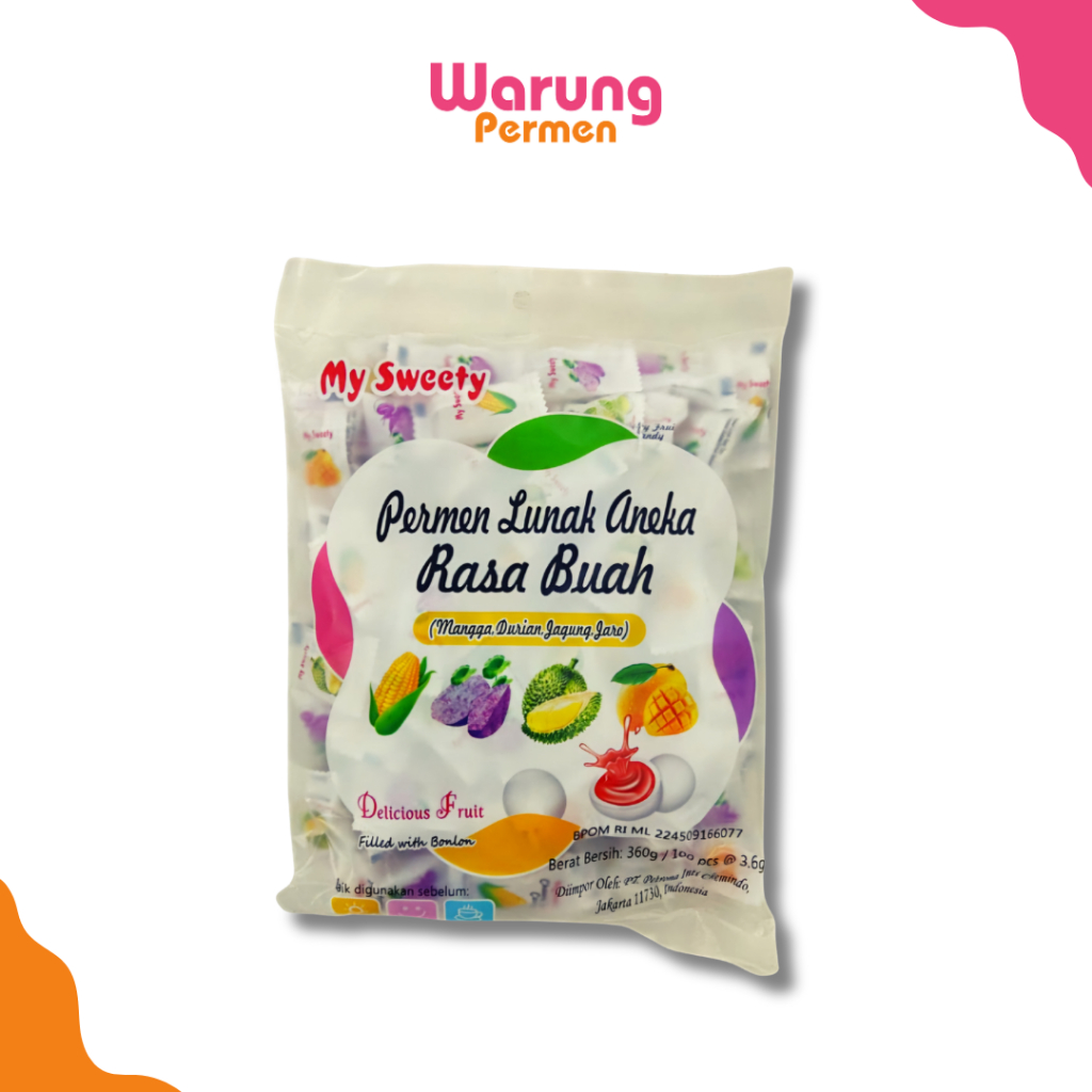 

MY SWEETY Permen Lunak Aneka Rasa Buah Buahan ( Mangga Durian Jagung Taro ) 100 Pcs