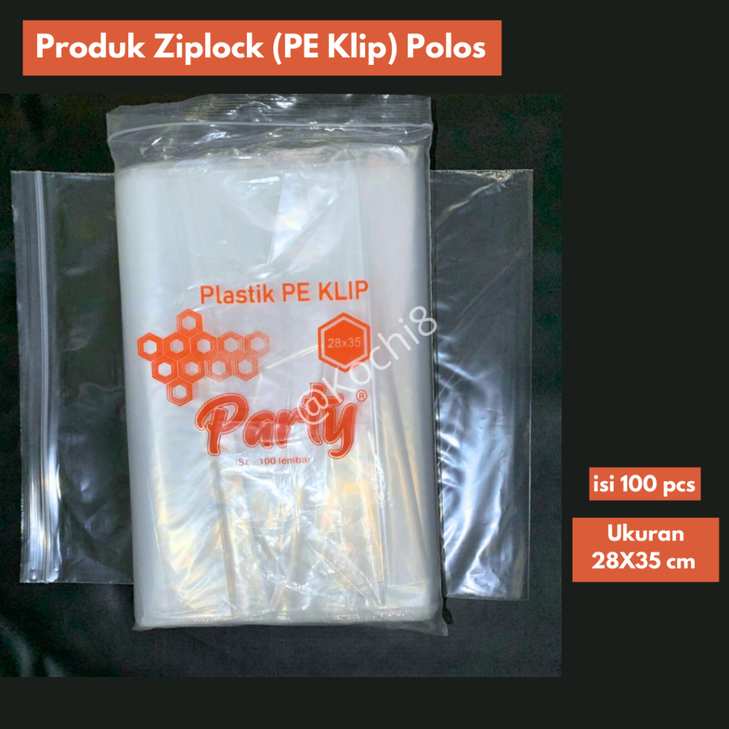 

Plastik PE Klip Ziplock 28x35 (isi 100pcs), Plastik Packaging Baju