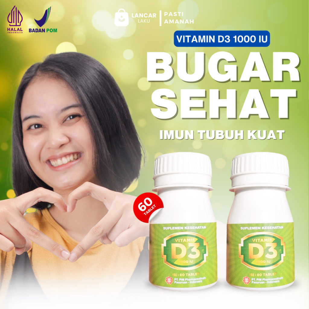 Vitamin D3 1000 IU Original Probiotik Suplemen Kesehatan Tubuh Kalsium Tulang Dan Sendi Lansia