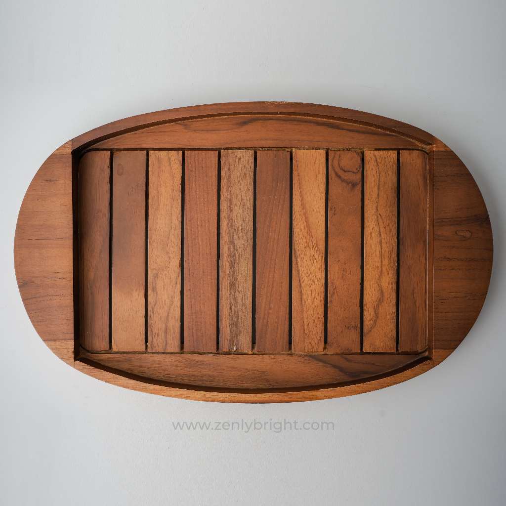 Nampan  Kayu Jati Oval | Wooden Tray Oval | Nampan Dekorasi | Nampan Cafe Restoran