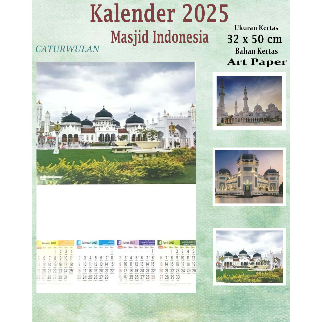 

( XO - 714 ) KALENDER DINDING TAHUN 2025 CATURWULAN ( 3 LEMBAR) GAMBAR MASJID INDONESIA