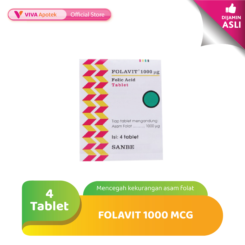 Folavit 1000 mcg Mencegah Kekurangan Asam Folat (4 Tablet)