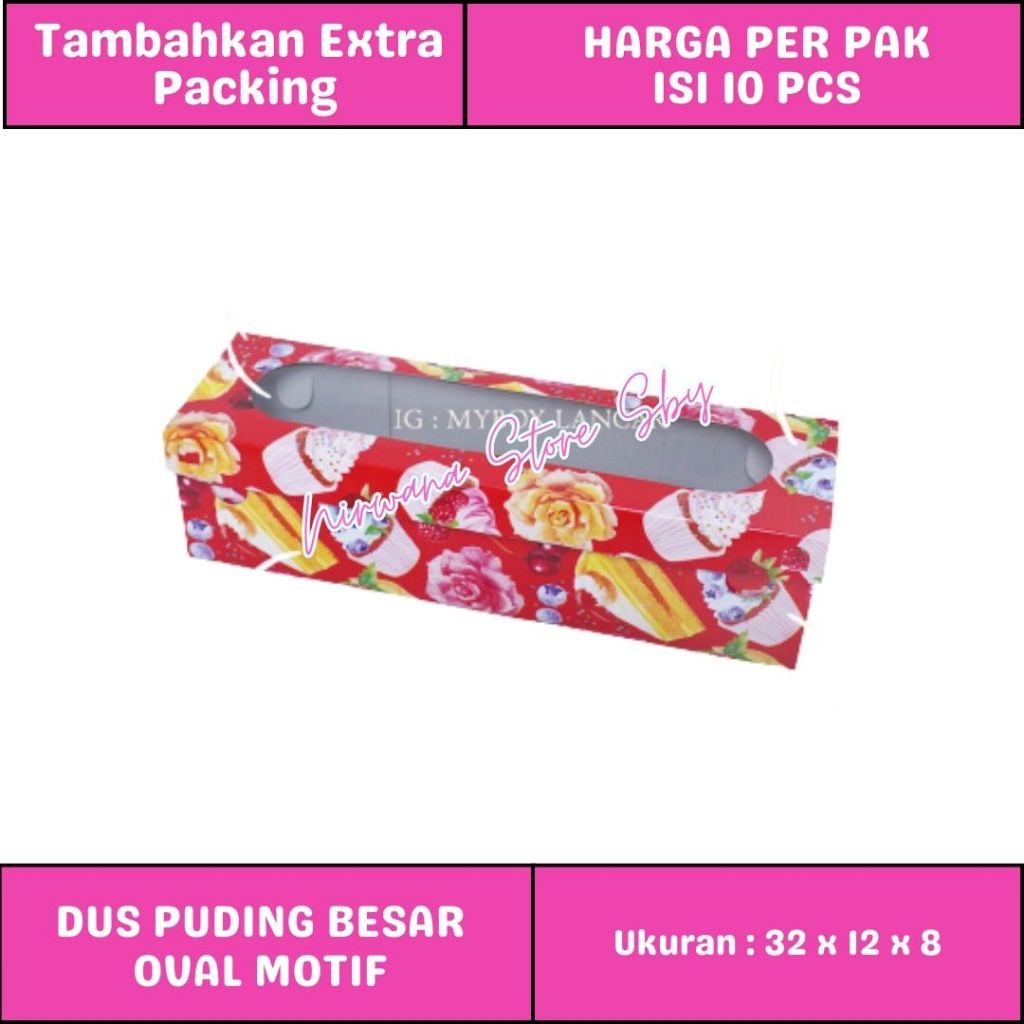 (10 Pcs) Dus Puding Oval / 32x12x8 / 28x12x8 / 24x12x8 cm / Dus Kue Jendela Motif
