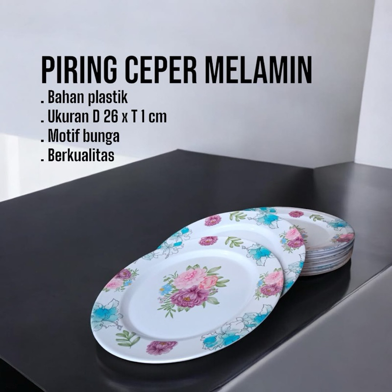 Piring ceper melamin bulat motif bunga bunga - Piring kue serbaguna grosir