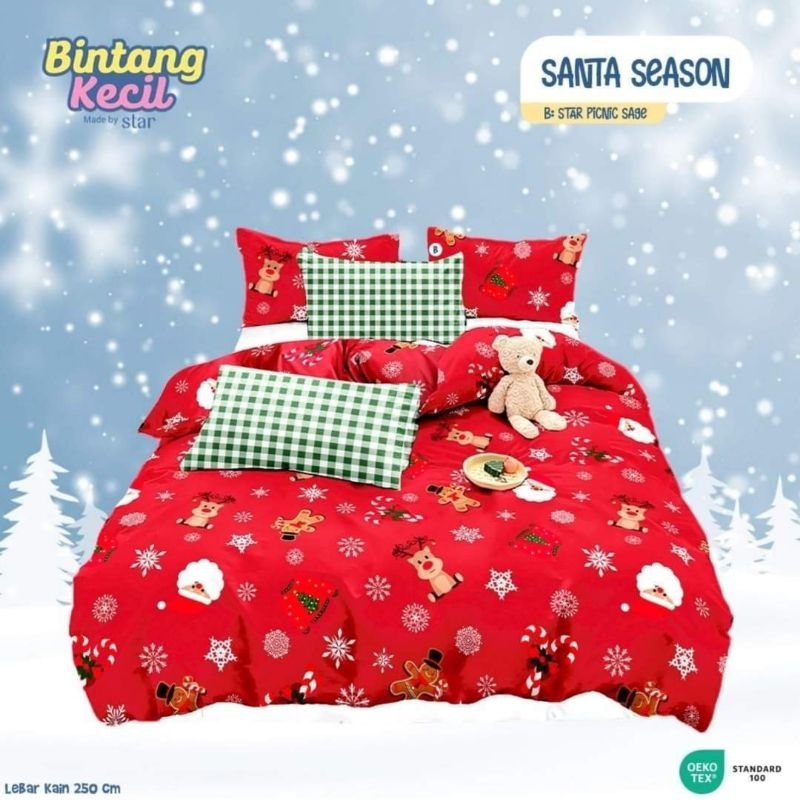 ✨RUMAH SPREI MEDAN✨ ✔NEW‼ SPREI KATUN STAR HOLIDAY SEASON HIJAU & MERAH/SPREI SANTA CLAUSE/SPREI SIN