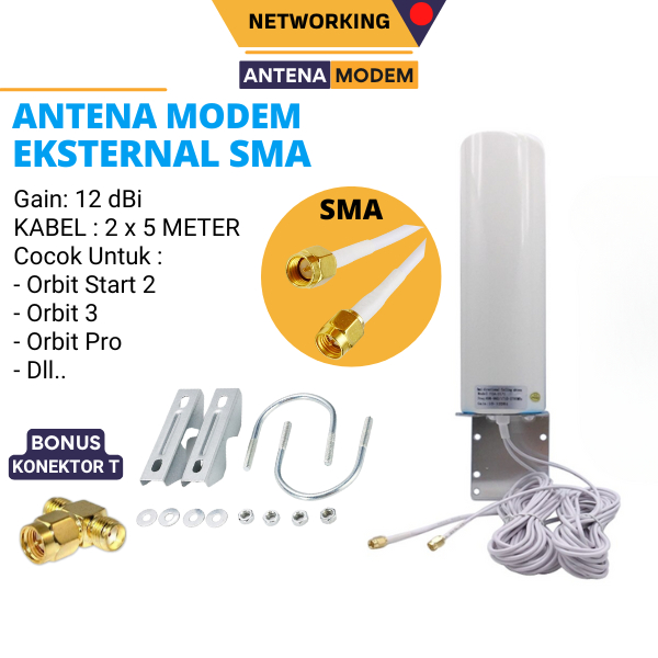 Antena Eksternal 3G 4G LTE Modem Orbit Star 2 12dBi Konektor SMA Outdoor 5 Meter Home Router Huawei 