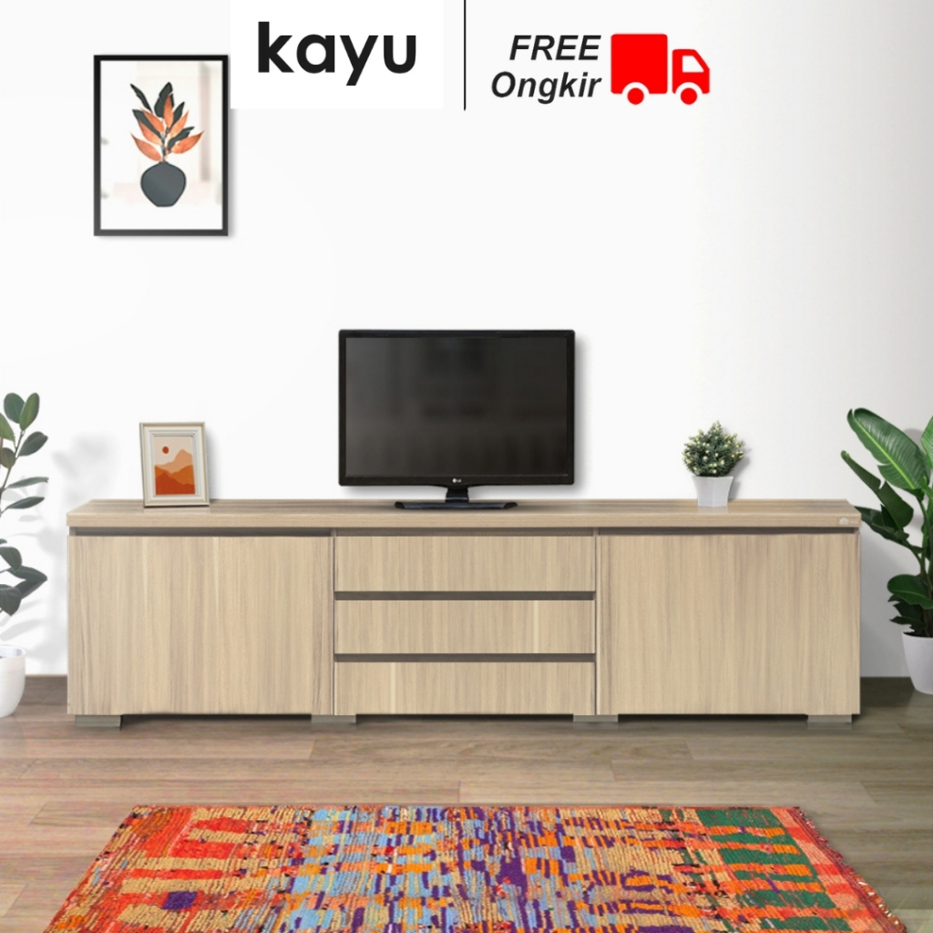 KAYU Santorini - Meja TV Kayu Rak TV Lemari TV Backdrop TV Buffet TV Minimalis