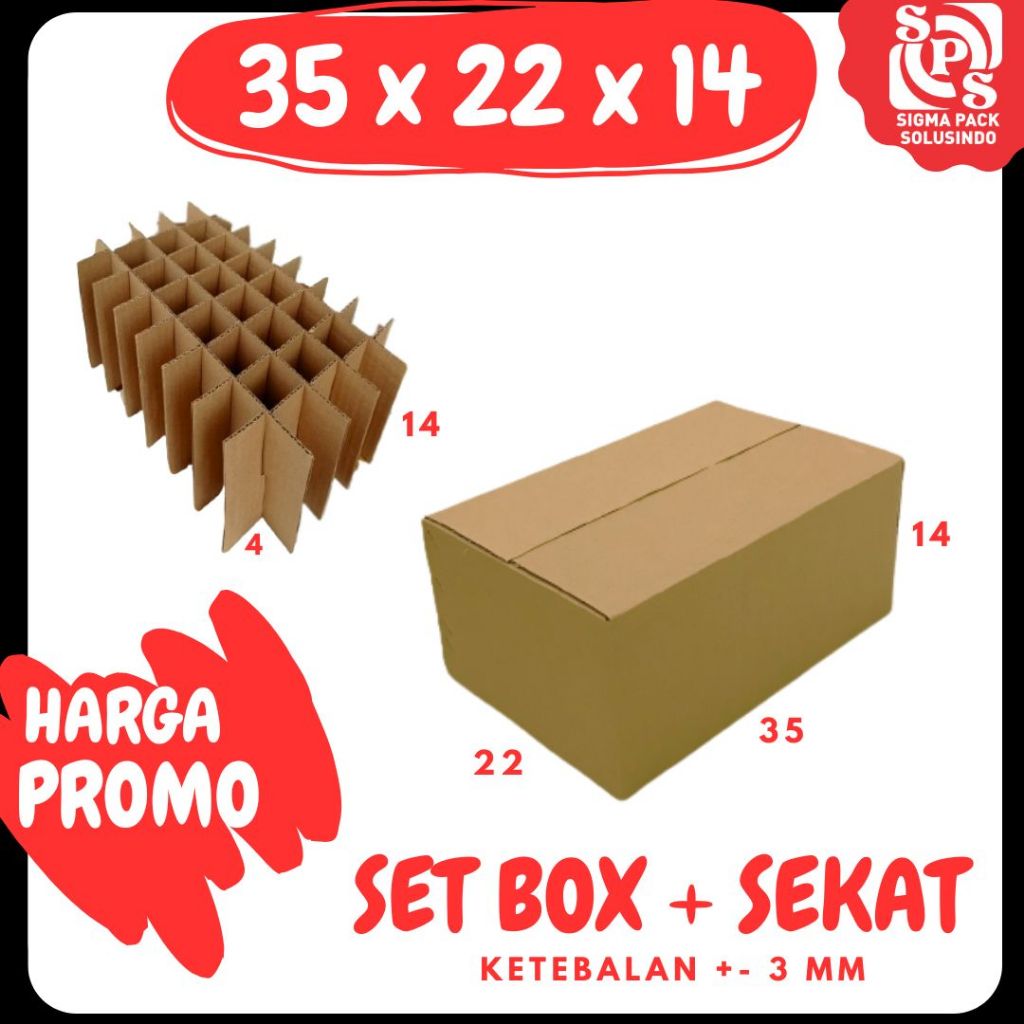 

Set Box 35x22x14 + Sekat 40 @4x4x14 Box Dus Packing Kotak Kemasan Karton Kardus Packing