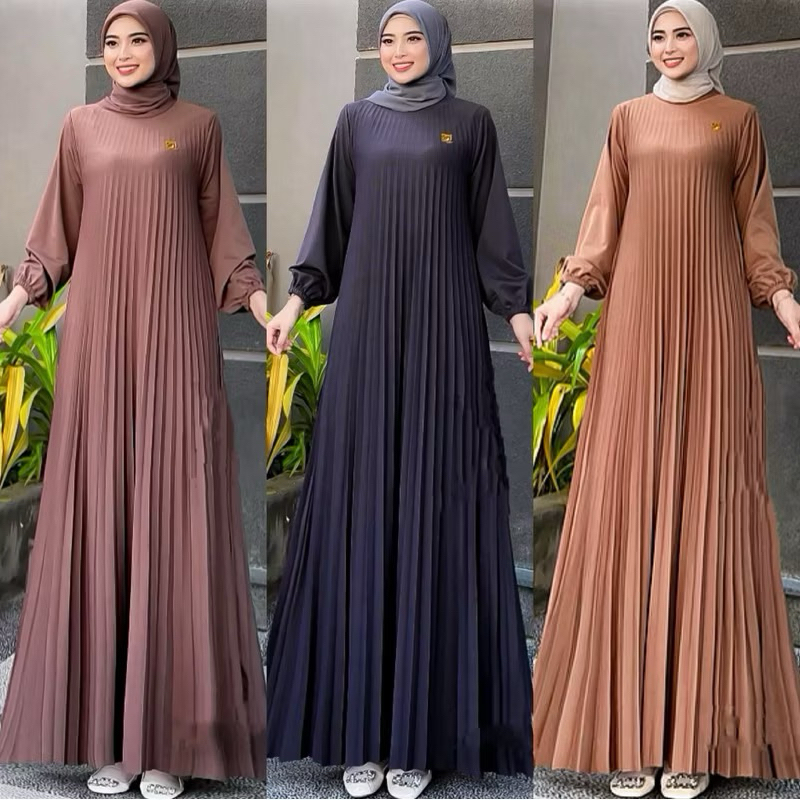 AM - Yasmine Maxy inner Gamis Plisket Lengan Karet Semi Balon Julian Yasmin Maxy Plisket / 683-8678