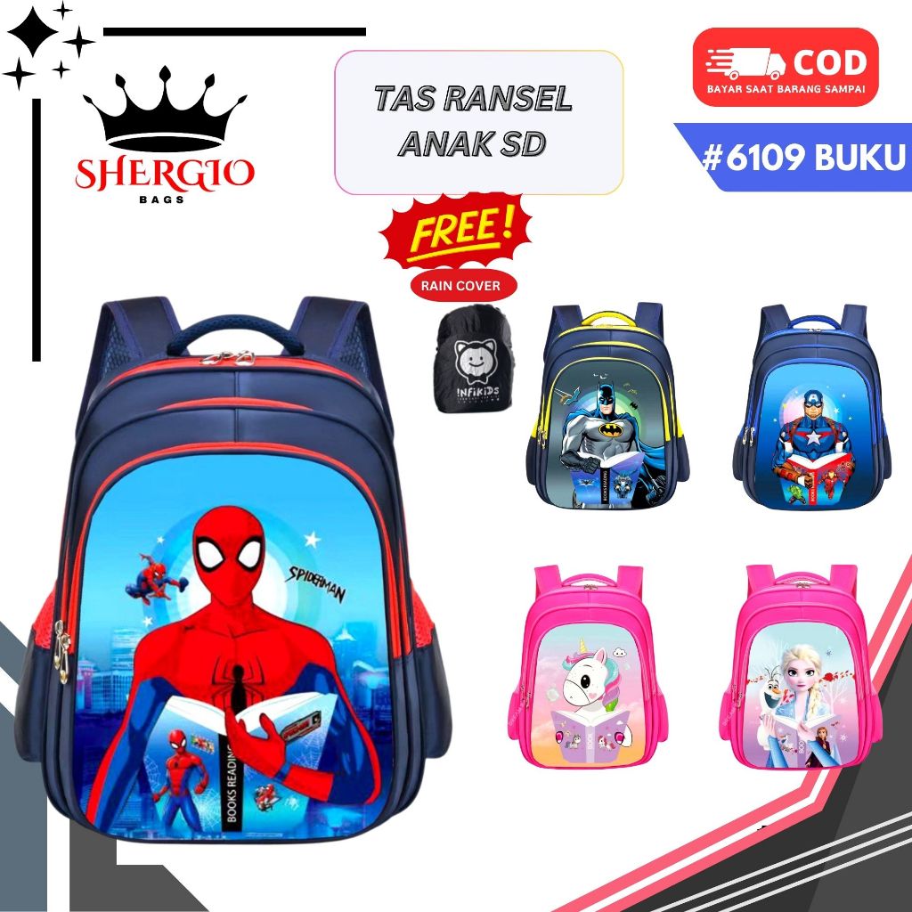 Tas Ransel Anak Sekolah SD Perempuan / Laki laki  GIO BAGS Untuk anak Cowok / Cewek 6109 buku