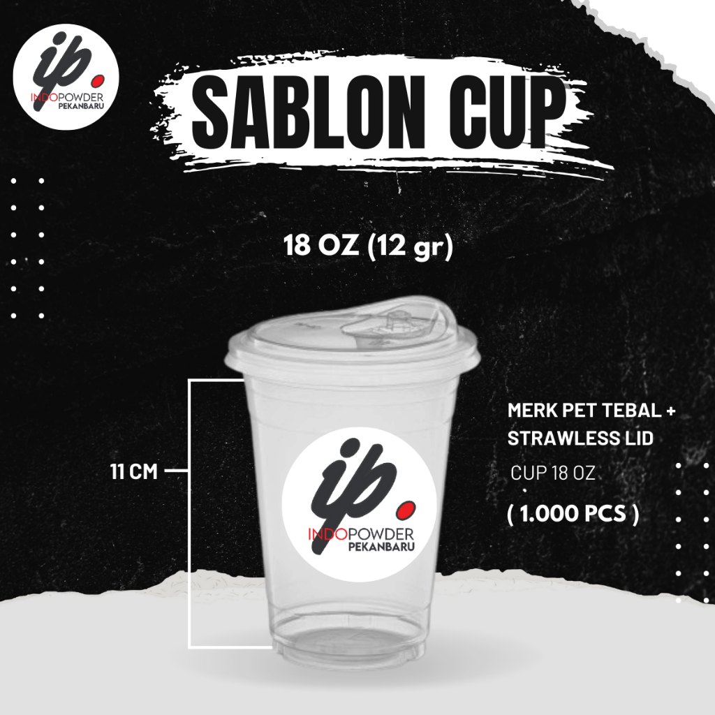 Sablon Cup 18oz Pet Tebal Include Tutup Strawless