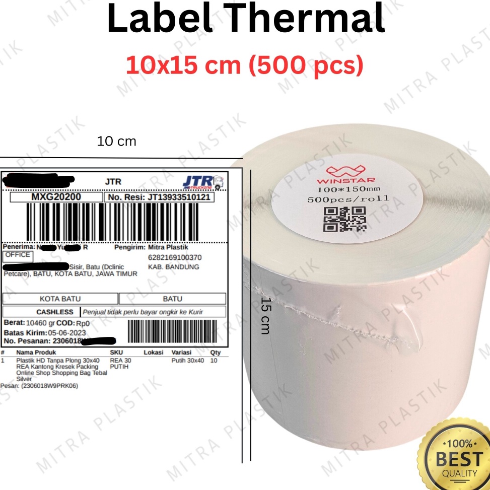 

KODE O52Y Kertas Thermal Label 1 x 15 mm isi 5 pcs Stiker Barde Resi 4 x 6 A6