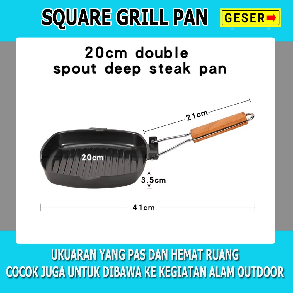Heaventee.Id Pemanggang Square Grill Pan 20Cm / Alat Panggang Grill Pan 20Cm
