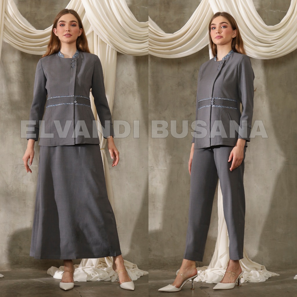 Blazer Wanita Baju Kerja Kantor Seragam Dinas PDH PNS Pemda Guru ASN Wanita Batik kode 7007 Abu Muda