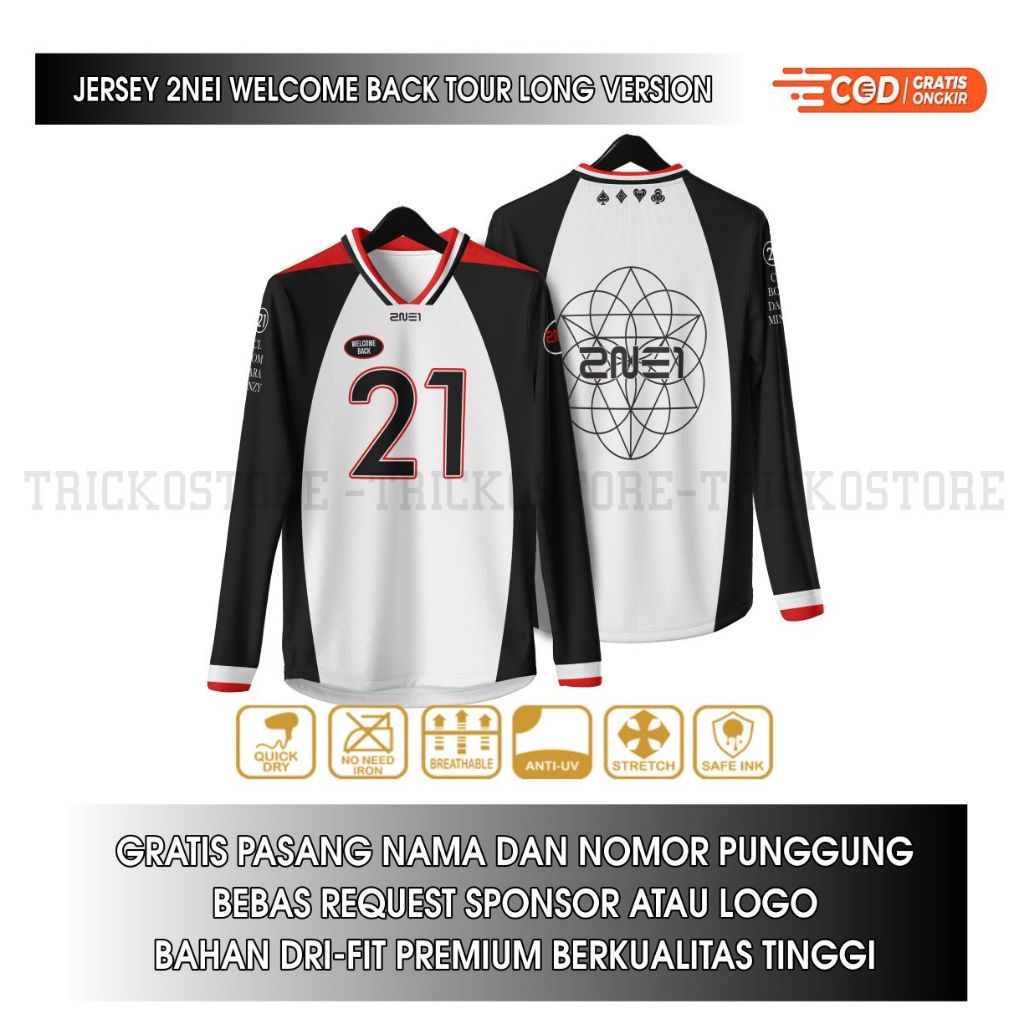 JERSEY 2NE1 LONGSLEEVES WELCOME BACK TOUR UNIFORM 2024 GRATIS PASANG NAMA DAN NOMOR PUNGGUNG