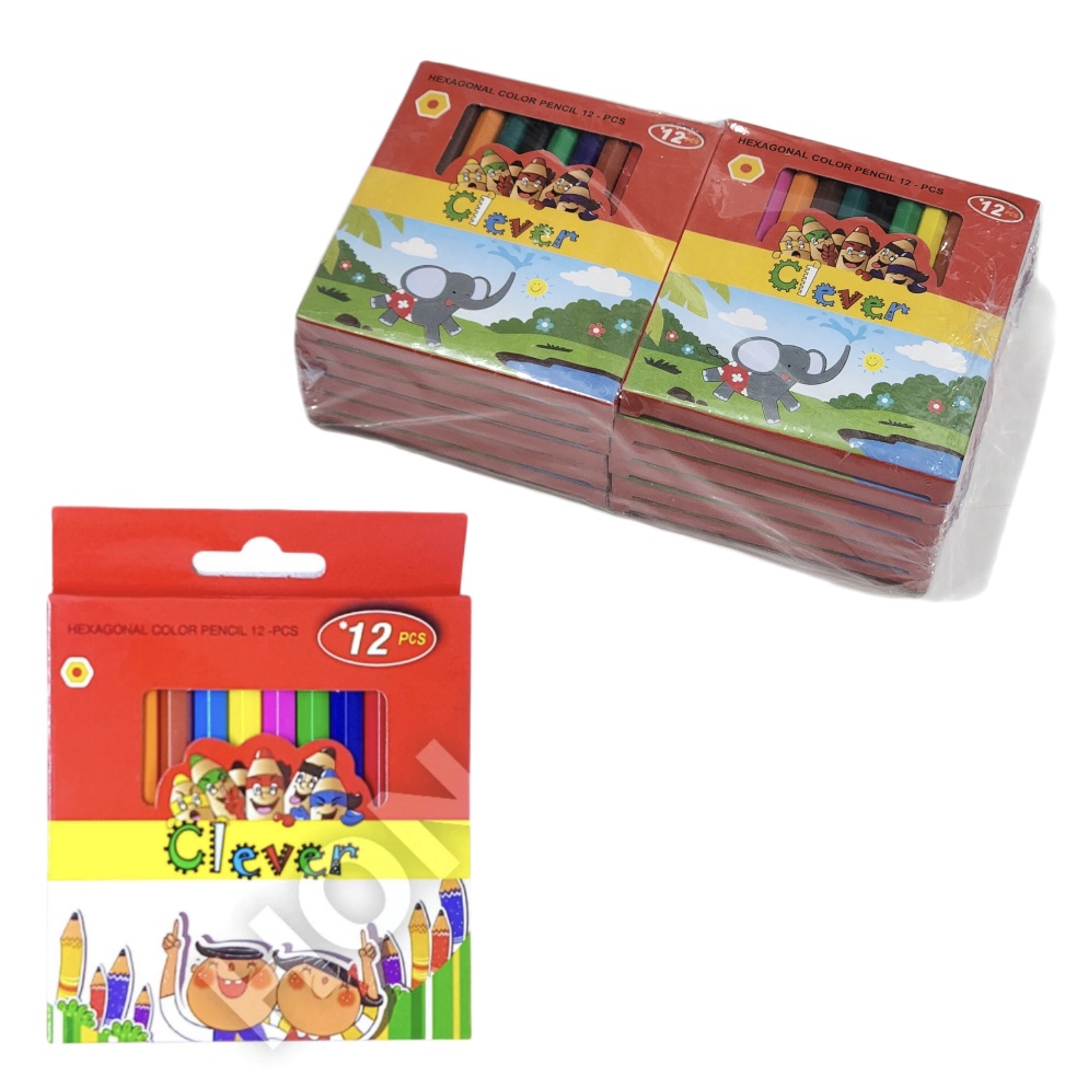 

KODE Y27G 1 PAK 12 SET Pensil 12 Warna Clever Star Pendek 12w Short Hexagonal Colour Pencil