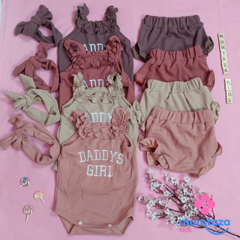 jumper bayi perempuan katun knit set bando celana 0-8 bulan kado newborn baby girl