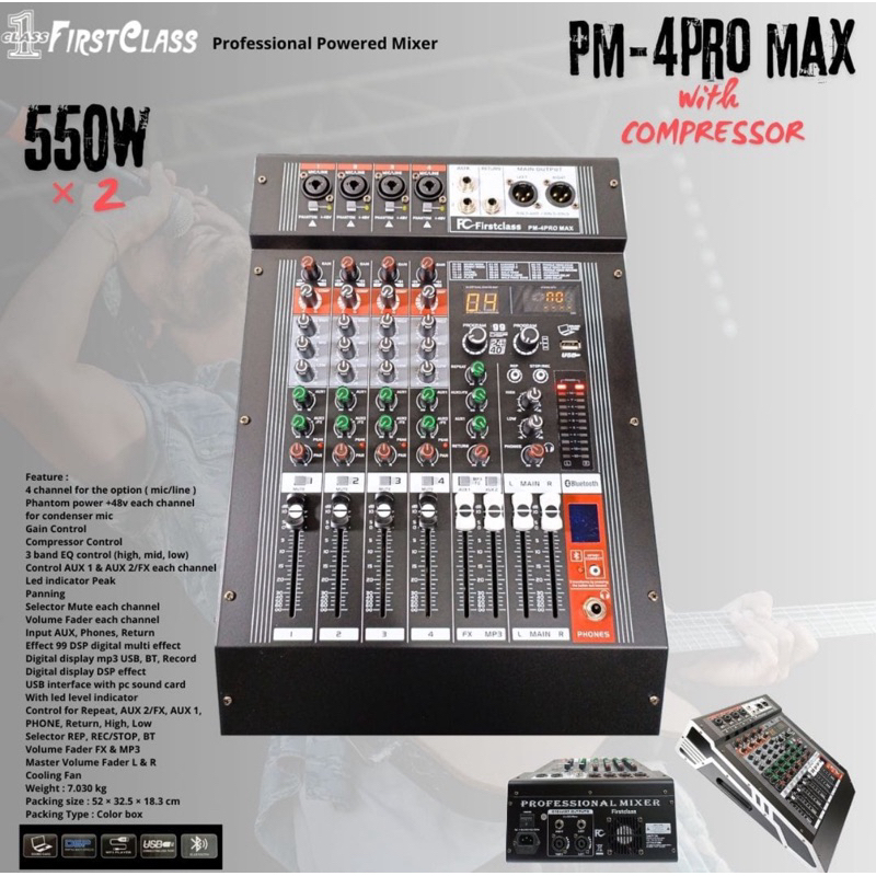 Professional Power Mixer 4 Channel With Compressor Firstclass PM 4PRO MAX pm4 pro PM 4 PRO Max