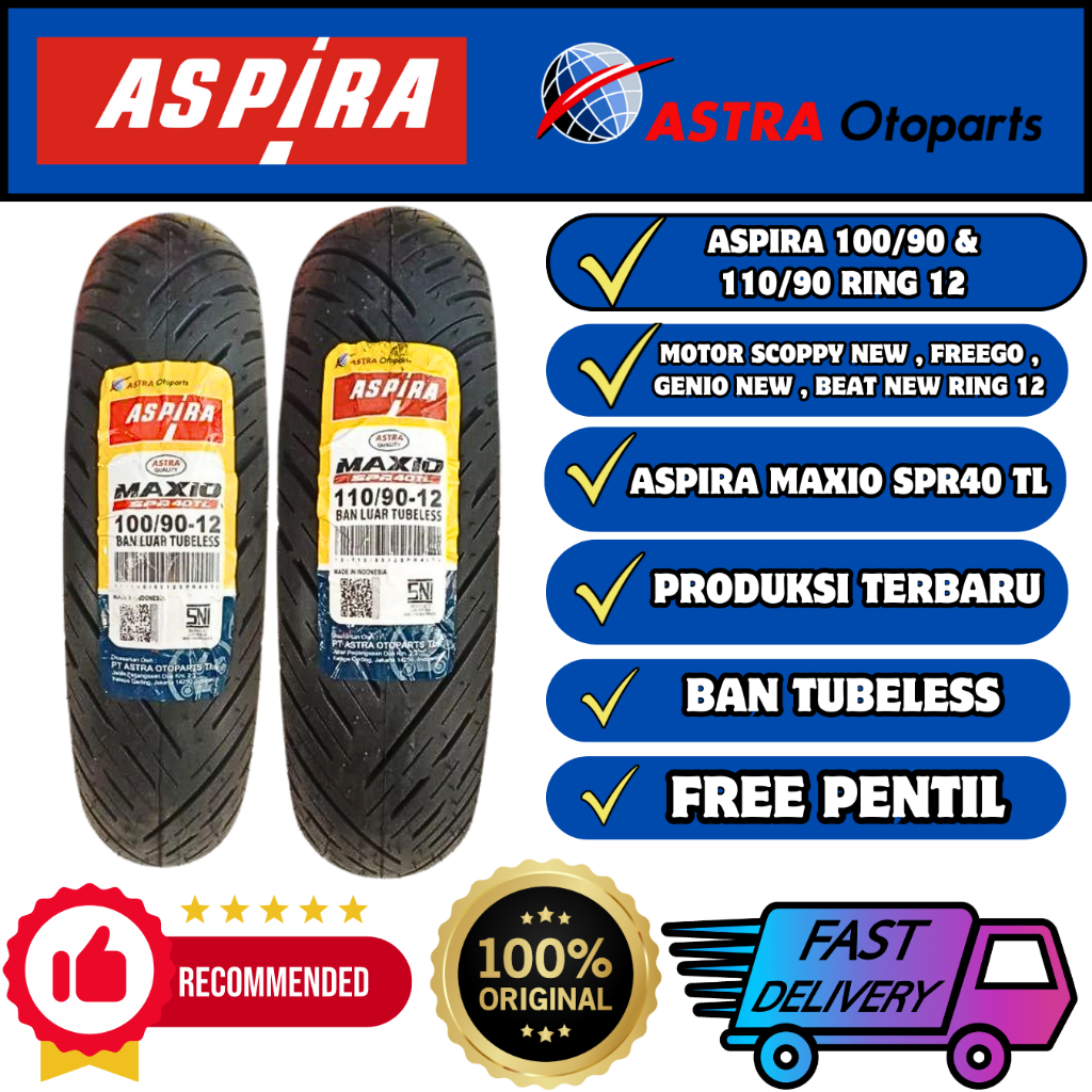 PAKET BAN DEPAN BELAKANG ATAU SEPASANG 1 SET ASPIRA ( 100 90 12 , 110 90 12 ) Tubeless ORI Motor Sco