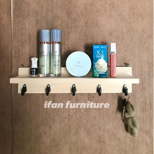 kapstok gantungan kunci/baju rak make up/rak dinding kayu/rak multipungsi