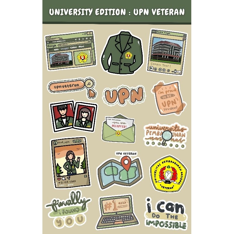

[15 PCS] STIKER TEMA UPNV (UNIVERSITAS PEMBANGUNAN NASIONAL VETERAN) LUCU MURAH GLOSSY