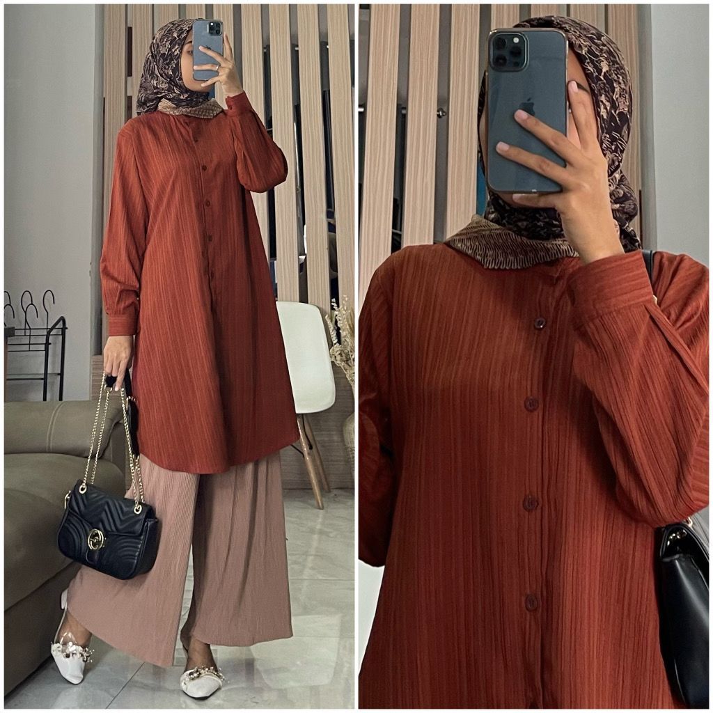 Tunik Wanita Muslimah Mewah Kondangan Elegan Dress Daily Bahan Adem Remaja Viral Flowly Termurah Rea