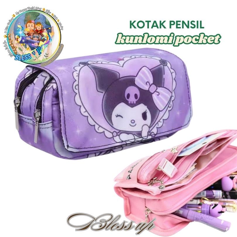 

(BLESS) Tas / tempat Pensil karaktre kuromi melodi ukuran Besar Penyimpanan Kanvas Multifunction 5 Layer Pembukaan Ritsleting Ganda - perlengkapan sekolah anak