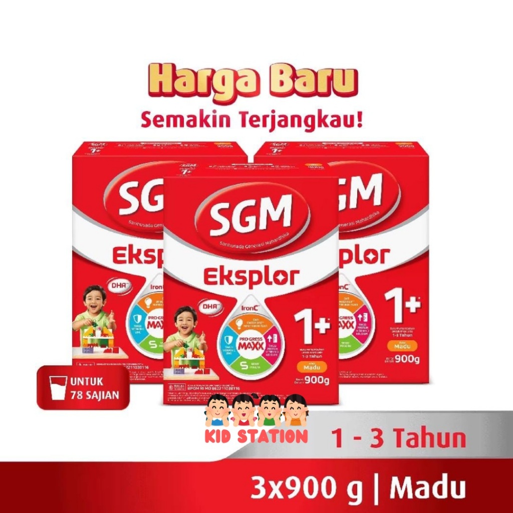 SGM Eksplor 1+ dengan IronC Susu Pertumbuhan Rasa Madu/Vanila 900GR x 3 Dus