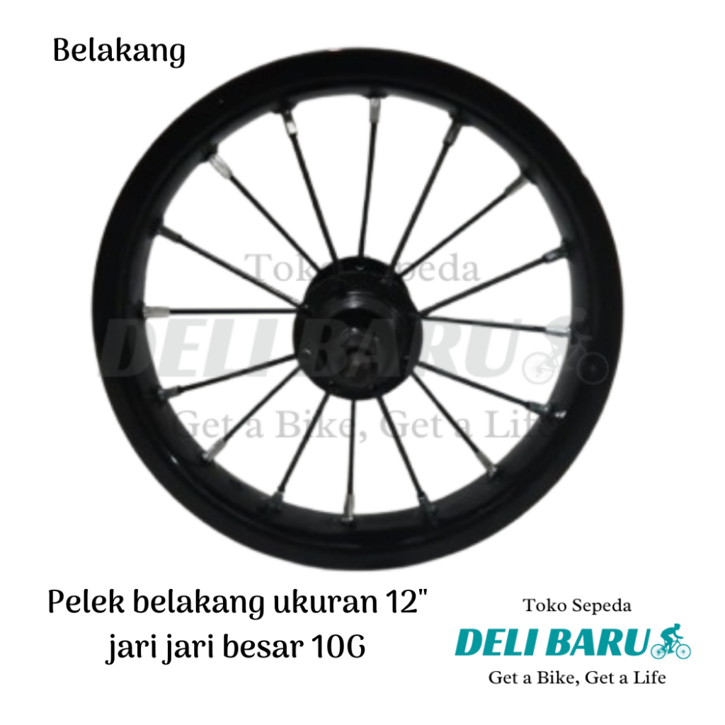 Pelek jadi model JARI BESAR 10G BELAKANG Wheelset ukuran 12 Velg besi warna hitam sepeda anak ukuran