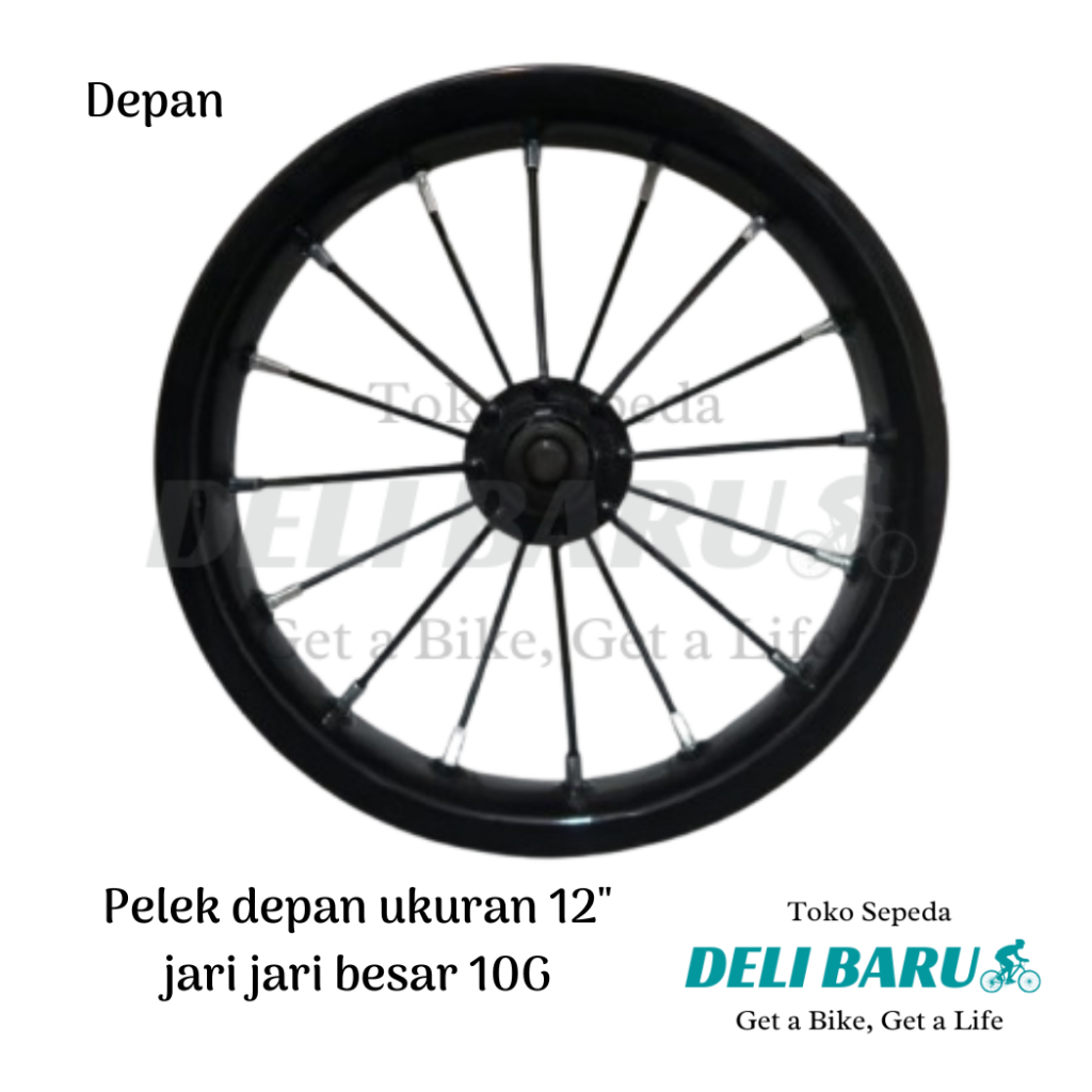 Pelek jadi model JARI BESAR 10G DEPAN Wheelset ukuran 12 Velg besi warna hitam sepeda anak ukuran 12