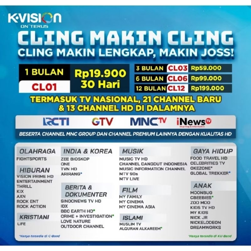 [TERMURAH] Paket K-VISION CLING 1 bulan