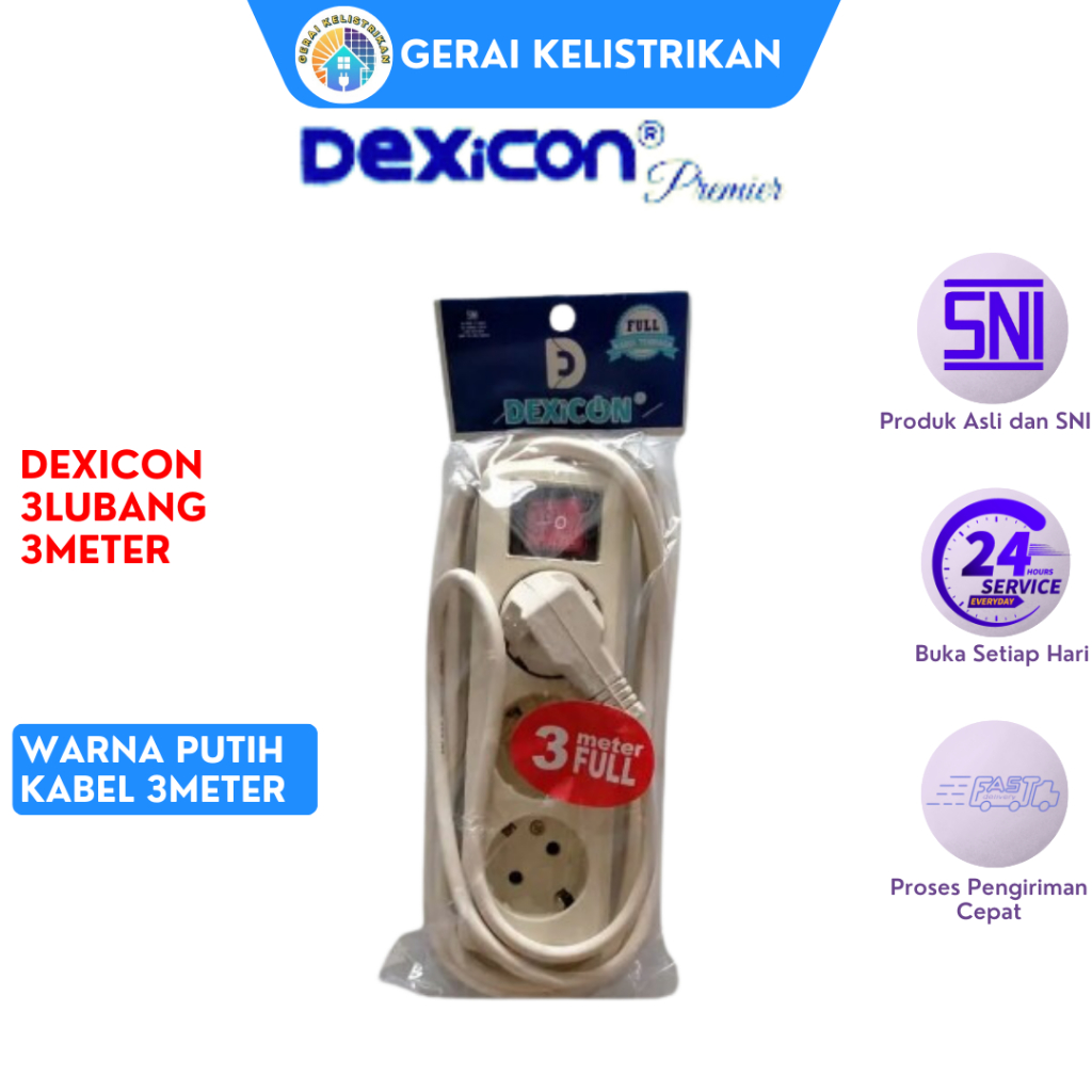 dexicon Stop Kontak 3 Lubang 3 Meter